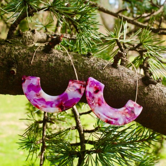 Baublebar Pink White Resin Drop Hoop Earrings - Picture 8 of 12